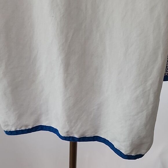 Linen Embroidered V~Neck Tunic Size Large With Blue Piping - Picture 4 of 7